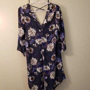 Leith Navy and White Patterned Dress